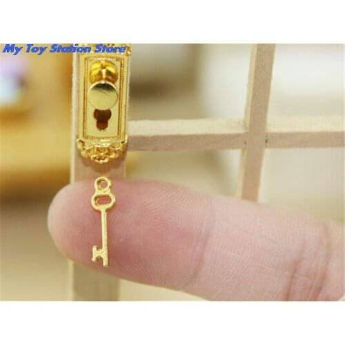 Hot sale 1PC Dollhouse Miniature Brass Knobs Plate with Keyhole Keys Set Door Lock With Keys Door Accessory toy