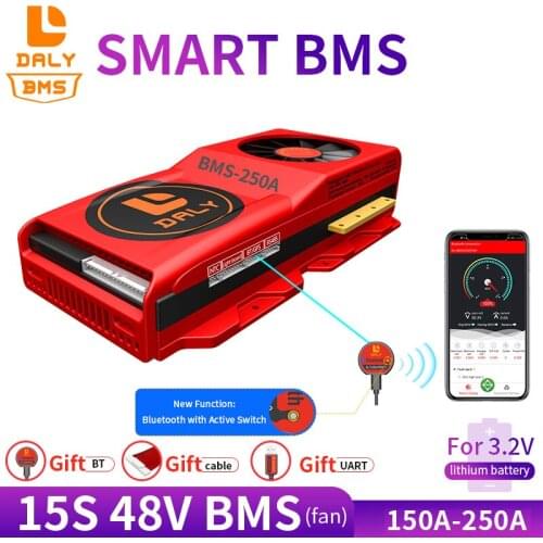 Lifepo4 smartec bms 15S 48v bms for lithium ion 200ah 150A 200A 250A with Bluetooth UART RS485 CAN lithium battery bms With Fan