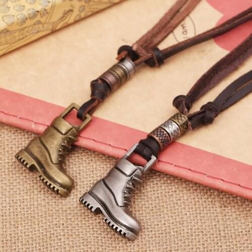 Fashion vintage martin boots shoes leather cord necklace genuine leather Pendants necklace for sweater chain Free shipping N0040