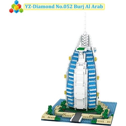 YZ Diamond World Famous Architecture Model Set Burj Al Arab Hotel Micro Mini Blocks Dubai Building Blocks Set 1095Pcs DIY Toys