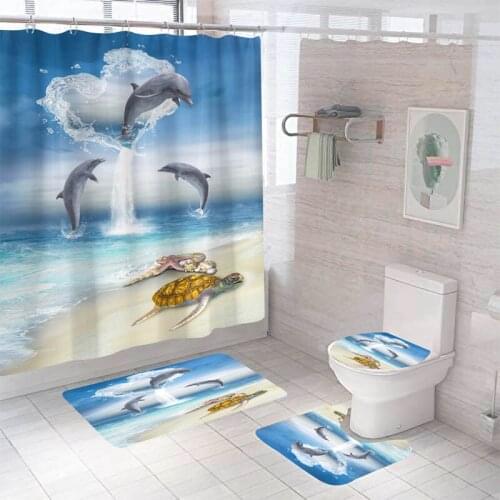 Bathroom Decor Waterproof Shower Curtain Set Toilet Cover Non-Slip Bath Mat Rug Carpet Toilet Seat Bathroom Accessories Washable
