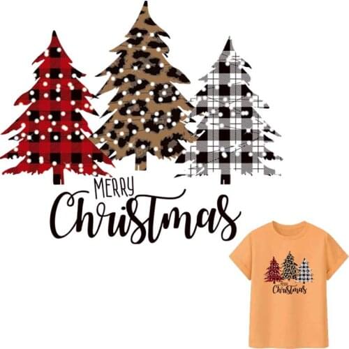 Patches For Clothing Christmas Tree A-Level Washable T-Shirts Heat Transfers Thermal Stickers Merry Christmas Iron-On Appliqued