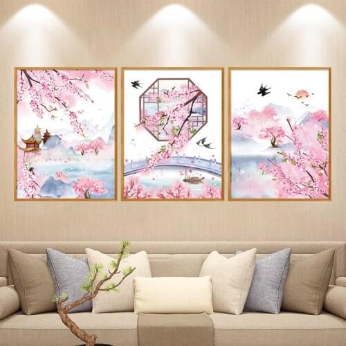 Peach Blossom Wall Stickers Chinese Style Living Room Background Wall Decals Bedroom Decor Poster PVC Room Decoration Mural