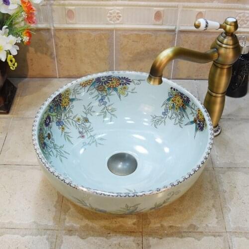 35Cm mini Crack Flower And Bird China Handmade Lavabo Washbasin Artistic Bathroom Sink ceramic wash basin small
