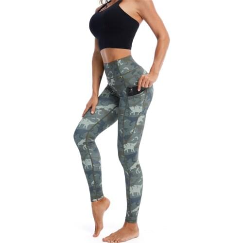 High Waist Yoga Pants with Pockets Leggings for Women Tummy Control Yoga Tights Running Workout Pants Fashion Camouflage Print