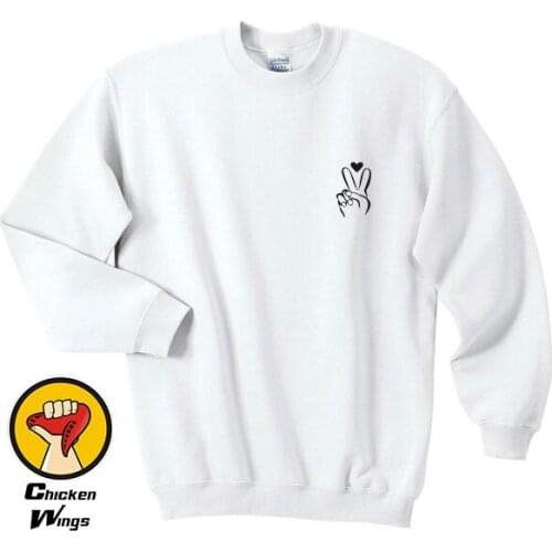 Peace Sign Sweatshirt - Pocket Womans Sweatshirt Mens Shirt Hippie Love Peace Freedom Heart Nail Fingers Cute Graphic C023