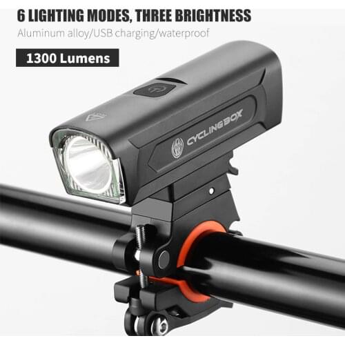 PCYCLING Bicycle Light Aluminum Alloy Headlight USB Rechargeable Front Light Waterproof Flashlight 1300 Lumens