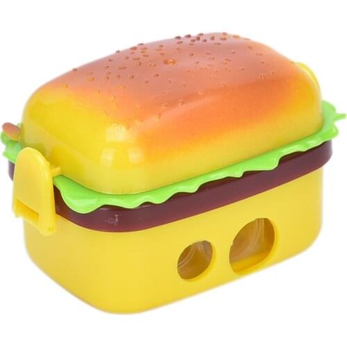 High quality mechanical 2 Hole Hamburger Shape Pencil sharpener with two rubbers/eraser Standard Pencil sharpener Stationary