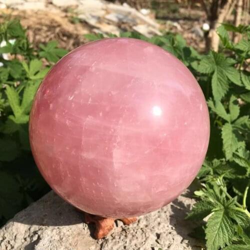 10CM Natural Pink Rose Quartz sphere citrine woodstone Crystal ball Healing Gemstone