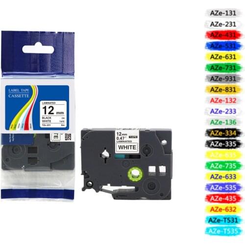 Tape Replacement for Brother P-Touch TZe Tape 12mm 0.47" TZe-231 TZe-232 TZe233 TZe236 TZe234 (Black/Red/Blue/Green/Gold on pT