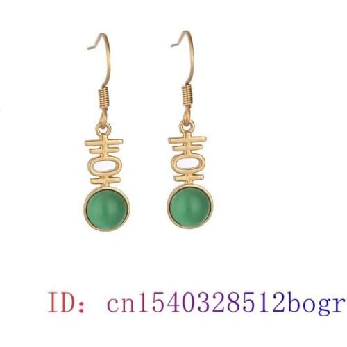 Green Jade Bead Earrings Women Gifts Zircon Fashion 925 Silver Gemstone Jewelry Amulet Crystal Chalcedony Natural Charm