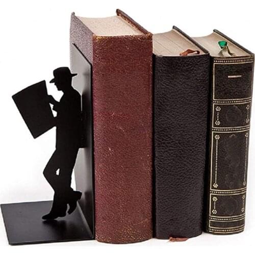 Iron Figure Bookends Reading Book Support Retro Non-Skid Book Ends Stoppers for Shelves Home Office Table Desktop Decor W3JD