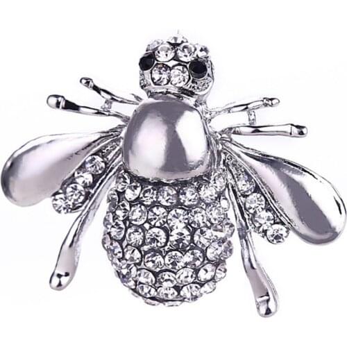 New Fashion Bee Brooch Crystal Rhinestone Pin Suit Gold & Silver Color Women Shirt Collar Pin