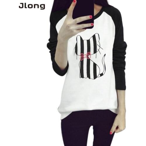 Mixed Color Korean Women Cartoon Cat Printed T-shirt Loose T-shirts Female Tops Tee a12