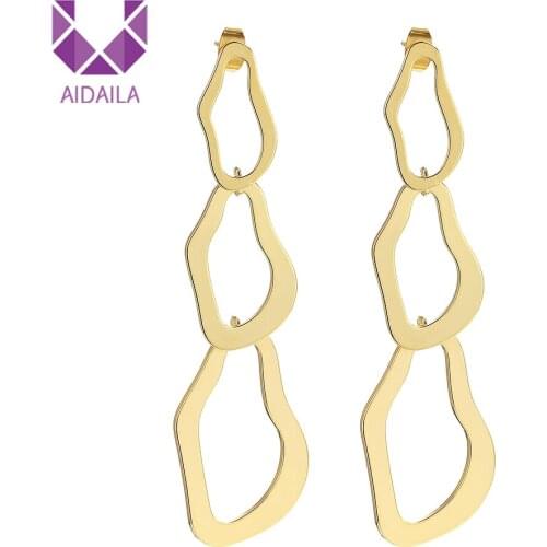 Women Long Statement Earrings Three Irregular Shape Copper Material Brass 2019 New Fashion Design Brinco Wholesale