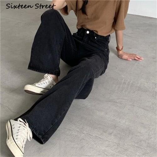 Plus Size Black High Waisted Jeans Women Style Korean Clothing Wide Leg Pants Y2k Aesthetic Ladies Fashion Mopping Trousers 2021