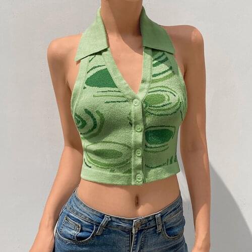 Summer Female Knitted Top Cute Mini Vest For Women Casual Button Up Tops Cropped Y2k Streetwear Tops Femme Woman Summer Clothes
