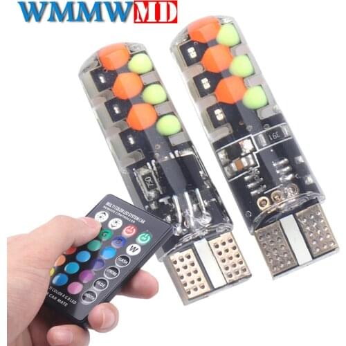 1Set New Car Signal Lights T10 w5w Led Bulb 12V Auto Interior Light Led Lamps Bulbs for Car Clearance RGB With Remote Control