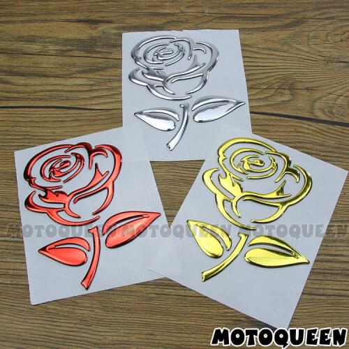 1Pcs 3D Chrome Rose Motorcycle Car Truck Stickers Emblem Helmet Decor Decals For Universal Haley Honda Yamaha Kawasaki Suzuki
