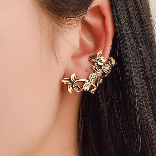 1Pc Women Fashion Vintage Leaf Shape Ear Stud Cuff Clip On Non Piercing Earrings Jewelry Girls Punk Earrings