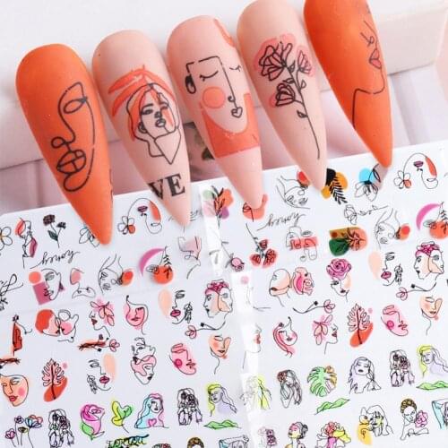 10Pcs Sexy Lady Shaped 3D Nail Stickers Character Face Image Leaves Flower Decals Slider Black White DIY Nail Art Decorarion