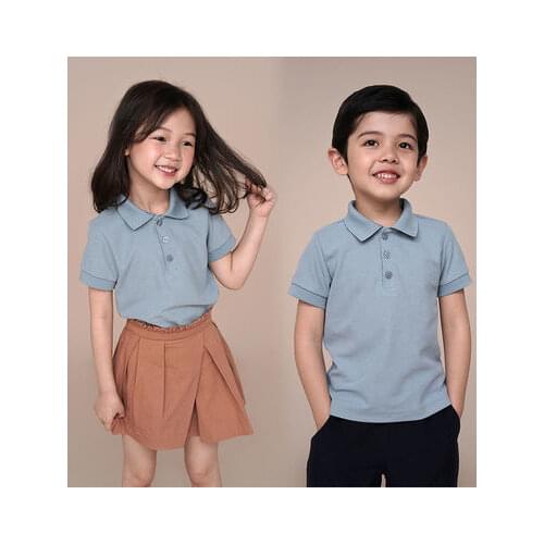 2021 Childrens Turn Down T Shirt Summer New Tops Tees Baby Boys and Girls Casual Solid T Shirt Baby Boys Short-sleeved T-shirt