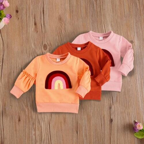 2021 Kid Girl Top Autumn Crewneck Sweatshirts Long Sleeve Casual Elastic Cuff Hem Windproof Warm Rainbow Sweatshirt 0-24M