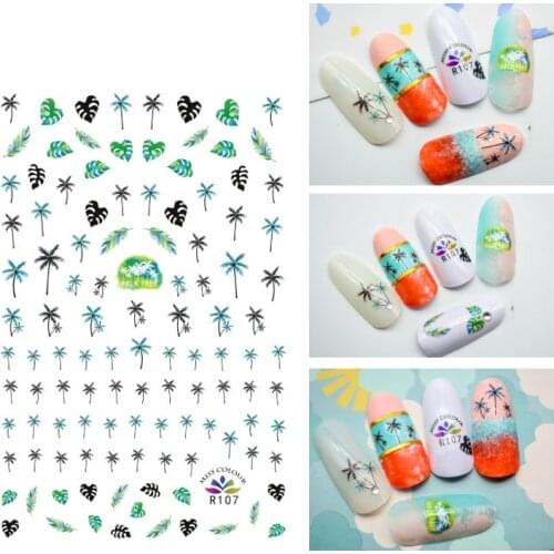 3D Nail Sticker Coconut Tree Cute Leaf Feather Fashion Stickers Autumn Small Adhesive Stickers for Manicure Nail Art Decoration