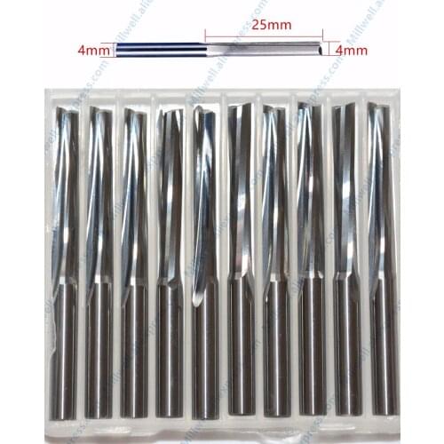 4mm*25mm-10pcs,free shipping cnc solid carbide end mill,woodworking router bit,wood tool,2 flutes straight milling cutter
