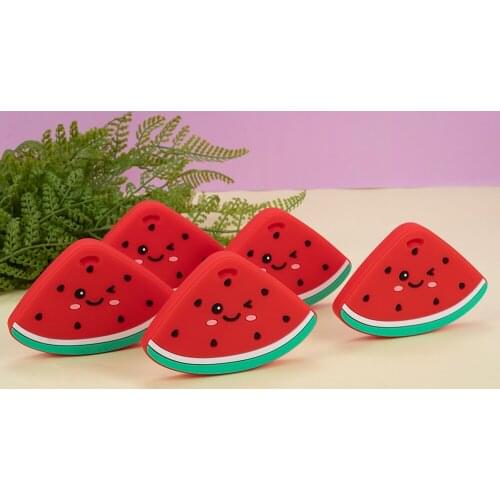 Sunrony 5pcs Cartoon Watermelon Pattern Baby Teething Necklace Materials Food Grade Silicone Teether BPA Free for Baby Gift Toy