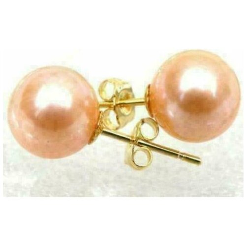 9-10mm Natural South Sea Genuine Gold Pink Perfect Round Pearl Earring