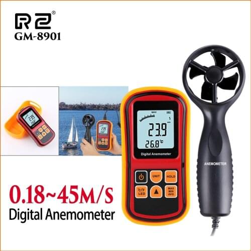 RZ Anemometer Wind Speed Sensor Anemometro LCD Digital Handheld Anemometer Wind Meter Air Velocity Temperature Meter GM8901