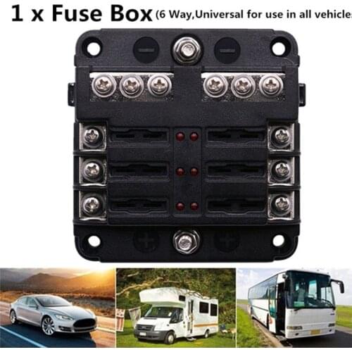Auto Car Accessories CS-664B1 PBT 100A 6 Way Blade Fuse Box & Bus Bar Car Kit With Cover Marine FuseBox Holder 12V/32V Red LED