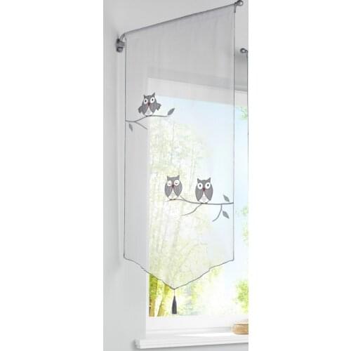 Free shipping new arrival Rod Pocket top Tulle kitchen window curtain owl embroidered door sheer liftering roman blinds