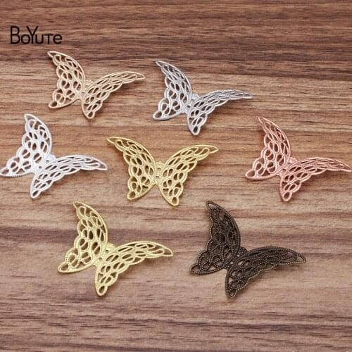 BoYuTe (50 Pieces/Lot) 27*40MM Metal Brass Filigree Butterfly Findings Diy Jewelry Making Hand Made Materials Wholesale