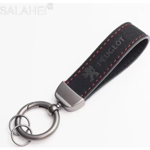 Car Keychain Suede Leather Key Ring Chain For Peugeot 207 307 107 407 507 508 408 308 506 206 406 1008 5008 3008 Car Accessories