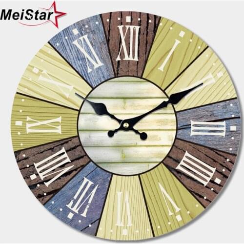 MEISTAR 2 Patterns Vintage Large Roman Number Wooden Clock Silent Cafe Kitchen Wall Clocks Watches Home Decor Retro Wall Clocks