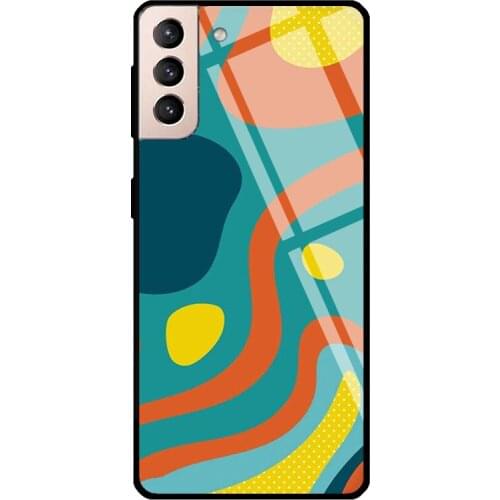 Colorful Geometric Tempered Glass Case For Samsung Galaxy S21 Ultra Note 20 S8 S9 S10 Note 10 Plus S20 FE
