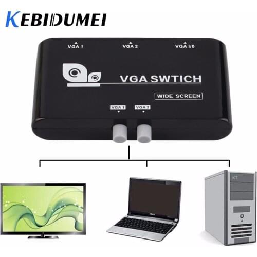 KEBETEME Mini 2 Port VGA Selector Box Multiple Inputs VGA/SVGA Manual Sharing Selector Switch Switcher Box For LCD PC Laptop