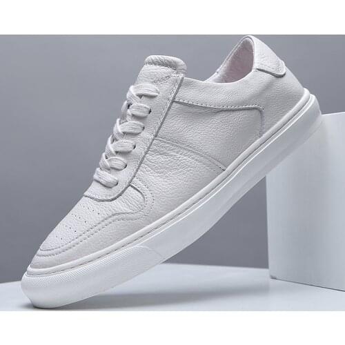 Men Casual Shoes New Fashion Black White Sneakers Men 100% COw Leather Breathable Soft Walking Footwear Free shipping
