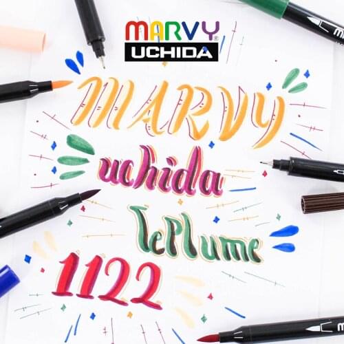Marvy 1122 Brush Pen Double-Headed Marker Set 6/12Pcs Water-Based Pigments Markers Brush Pens Fiber Soft Head Pen For Drawing