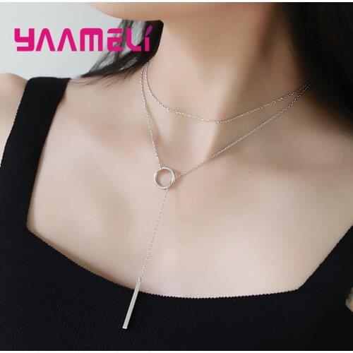 New Creative Geometry Metal Necklace Simple 925 Sterling Silver Round Loop and Triangle Sweater Chain Fashion Jewelry Wholesale