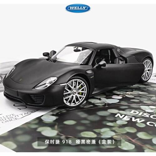 Welly 1:24 Porsche 918 Spyder Matte black alloy car model Diecasts Toy Vehicles Collect gifts Non-remote control type transport