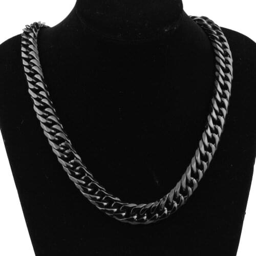Trendy Style Mens Necklace Or Bracelet 16mm Wide Black Color Stainless Steel Curb Cuban Chain Vintage Jewelry 7-32"