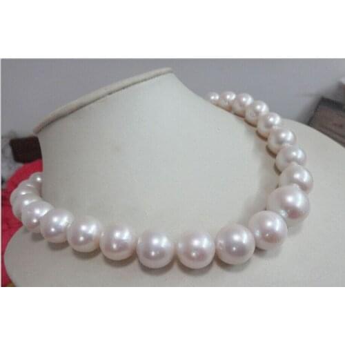 Huge 18"14- Natural South Sea genuine white round pearl necklace