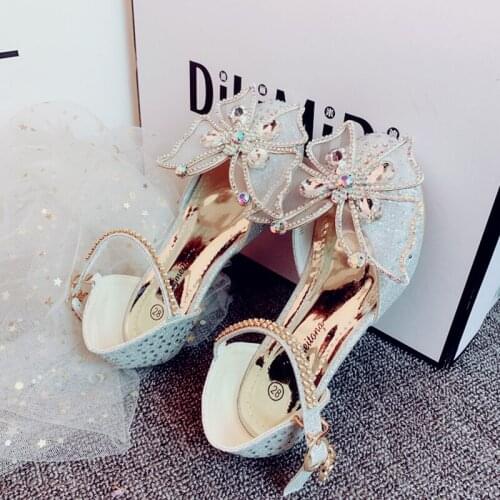 Personalized shoes for girls, fashionable summer shoes, glittering sequins, princess shoes, butterfly drill shoes for little gir