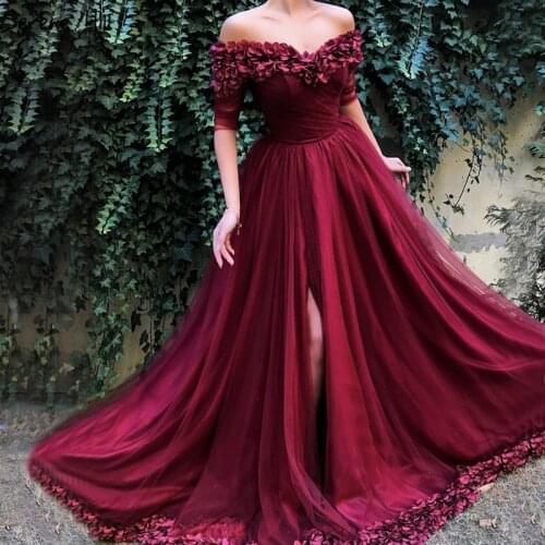 Serene Hill Sexy Off Shoulder Wine Red Evening Dress 2020 Half Sleeves Simple Sexy Beach Formal Party Wear Gown CLA60762