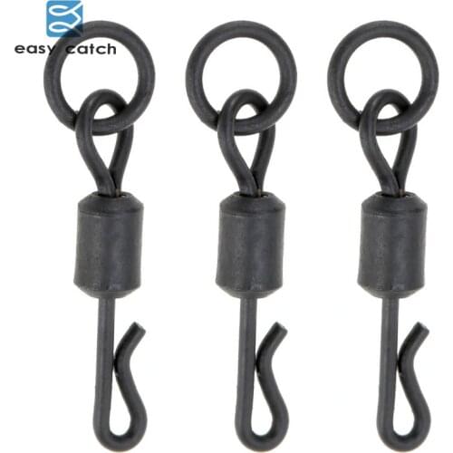 Easy Catch 20pcs Matte Black Rolling Quick Change Swivel With Solid Ring Carp Rigs Long Body Q-shaped Swing Snap