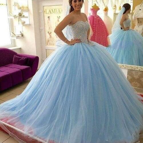 ANGELSBRIDEP Sweetheart Ball Gown Quinceanera Dresses For 15 Party Sparkly Beading Tulle Formal Princess Birthday Gowns