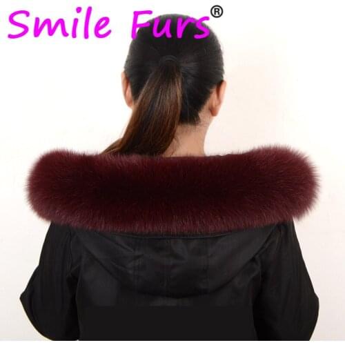 Qearlstar 2021 100% Natural Fox Fur Collar For Women Hood Wine Red Real Fur Scarf Winter Warm High-quality Coat Cap Collar Z119